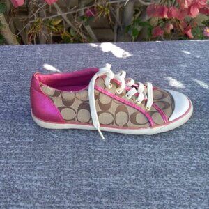 Coach Sneakers Signature Women's Size 9B Fabric Upper with Pink Trim Low Cut